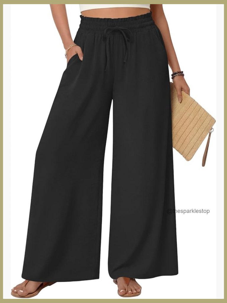 Wide Leg Palazzo Pants Dressy Flowy High Waist Drawstring Trousers With Pockets